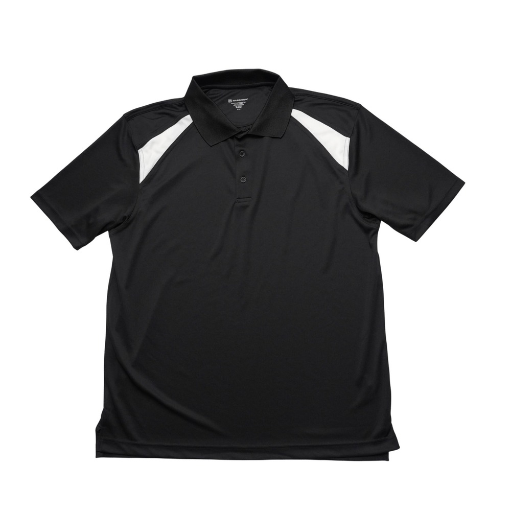 Harriton Polo Shirt Mens Large Black Two Tone Performance M318 Golf Workwear